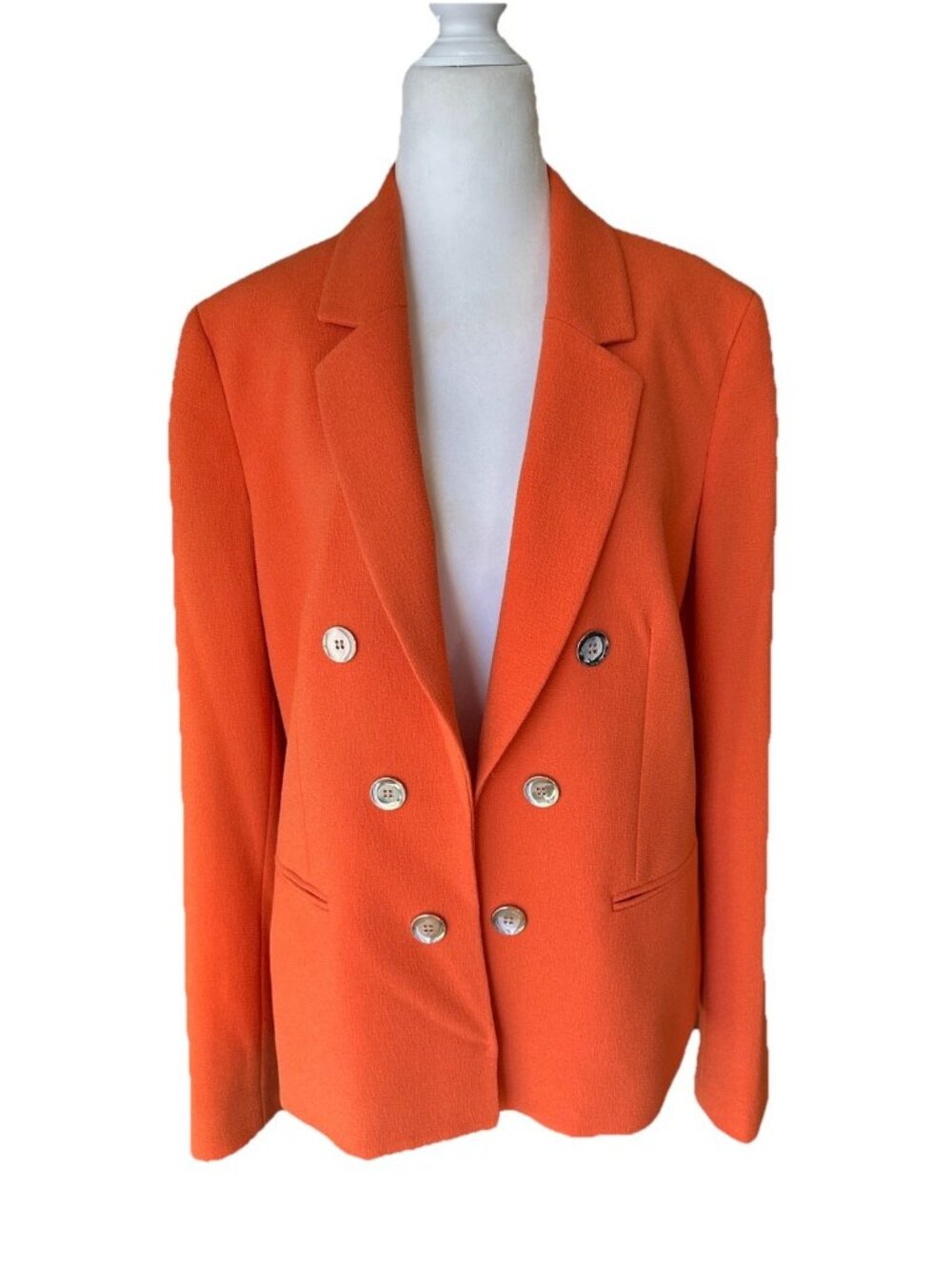 Bar 111 Orange Crepe Blazer Gold Buttons Large Elegant Vibrant Business Luxury